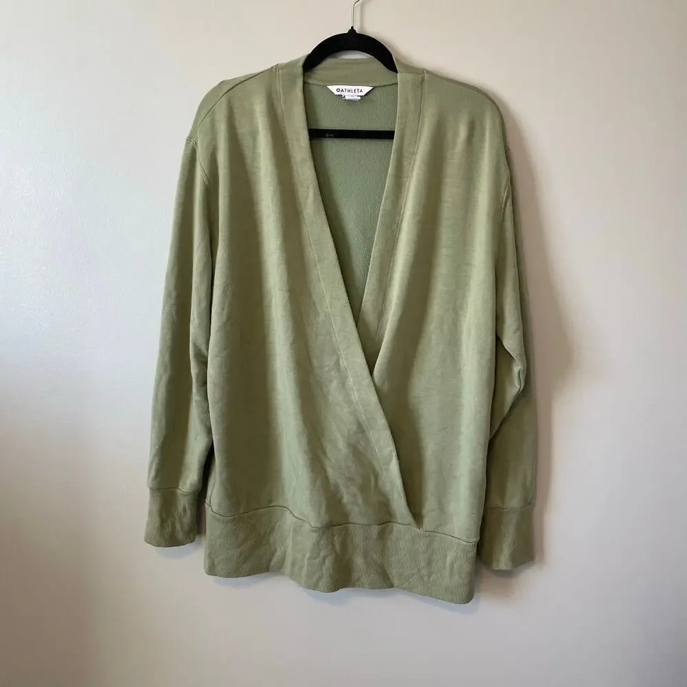 Athleta Purana V-Neck Wrap Sweater Shirt Sweatshirt Womens Medium Green
